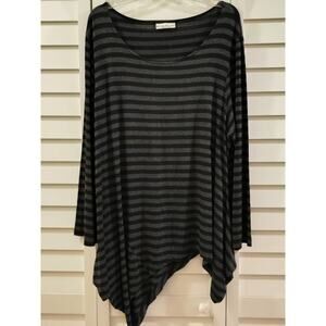 Bryn Walker Striped Tunic Dress Womens XL Gray Asymmetrical Long Sleeve Made USA